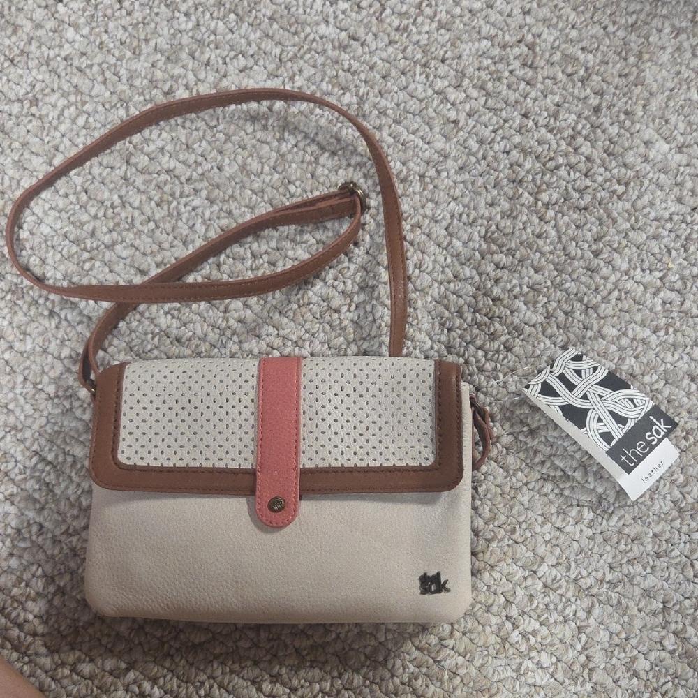 The Sak Cream and Brown Crossbody Bag with Modern Minimalist Design